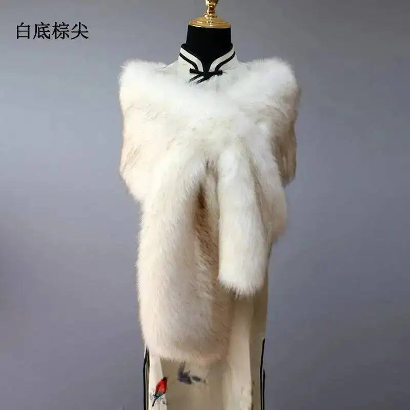 32-Color Luxury Faux Fox Fur Shawl – Women’s Plush Winter Scarf, Wrap & Cape for Wedding & Coat