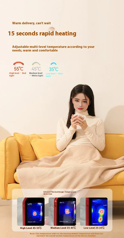 USB Electric Wearable Heated Blanket – Washable Warmer with 3 Adjustable Temperature Levels for Women