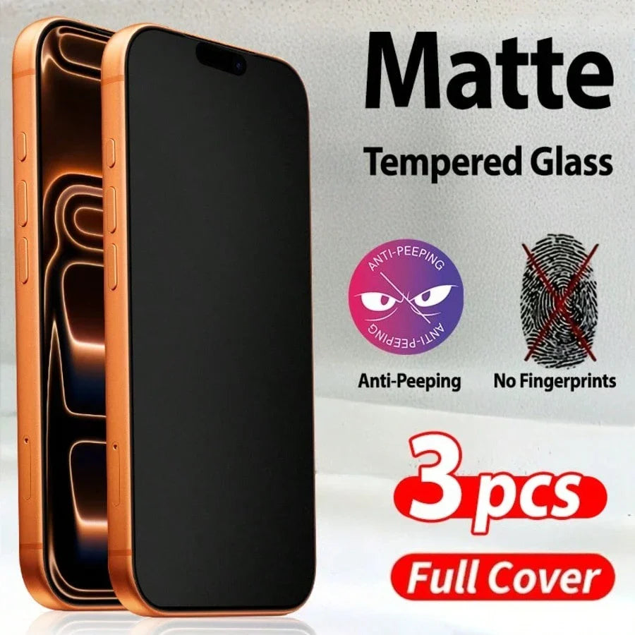 3PCS Matte Anti-Peeping Tempered Glass Screen Protector – Compatible with iPhone 16/16 Pro/16 Pro Max/17/17 Pro/17 Pro Max/17 Air
