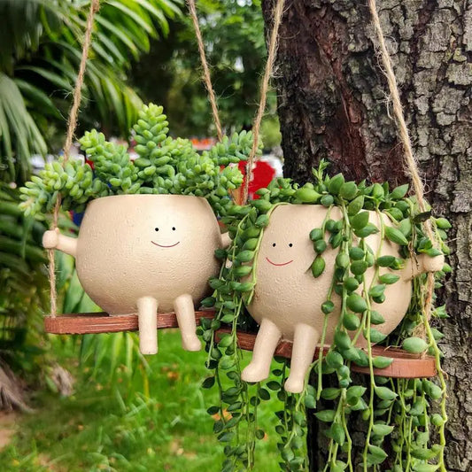 Swing Face Planter Pot: Lovely Plant Hanger Baskets for Succulent Flower Pots - Balcony Wall Hanging Decor