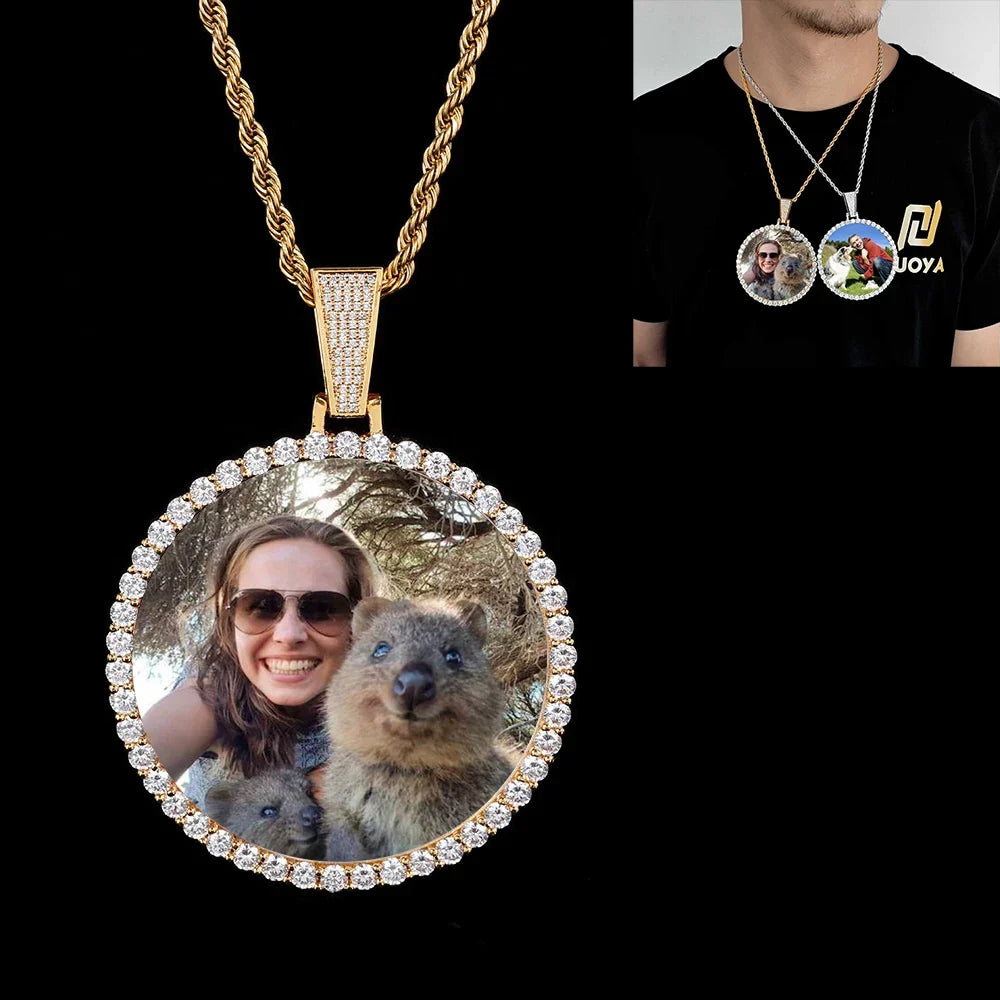 Custom Photo Medallion Necklace - 18K Gold Iced Out Cuban Pendant Hip Hop Personalized Picture Jewelry Gift