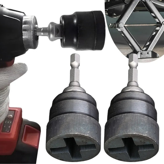Scissor Jack Adapter Socket — Universal Chrome Vanadium Steel Tool for Electric Impact Drill & Car Jack Lifting
