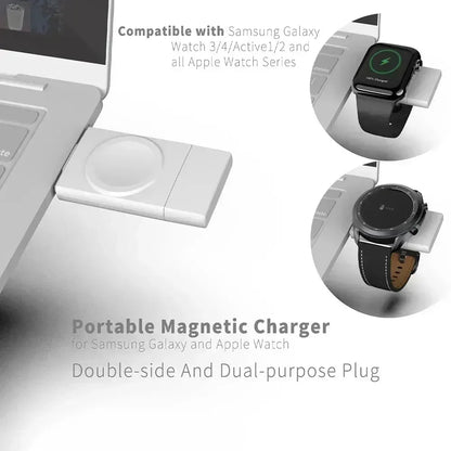 Magnetic Wireless Watch Charger USB-C — Fast Charging for Apple Watch 9/8/7/6/5/4/SE & Samsung Galaxy Watch 7/6/5/4 Active 1/2