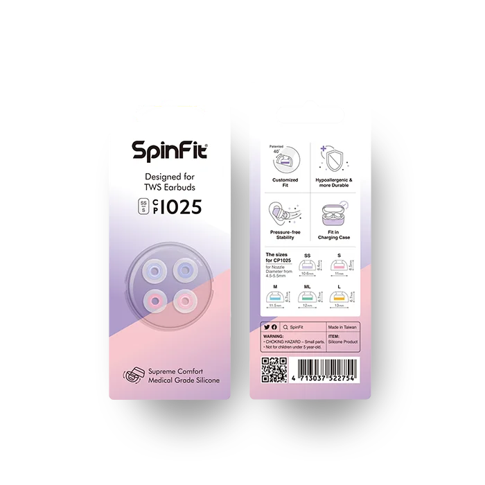 SpinFit CP1025 TWS Silicone Ear Tips – Patented Fit for True Wireless Earbuds, Compatible with MTW3, Jabra Elite 7 & Galaxy Buds 2