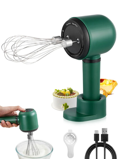 USB Rechargeable Electric Hand Blender — Wireless Portable 3-Speed Hand Whisk with 2 Attachments for Baking, Milk & Cream