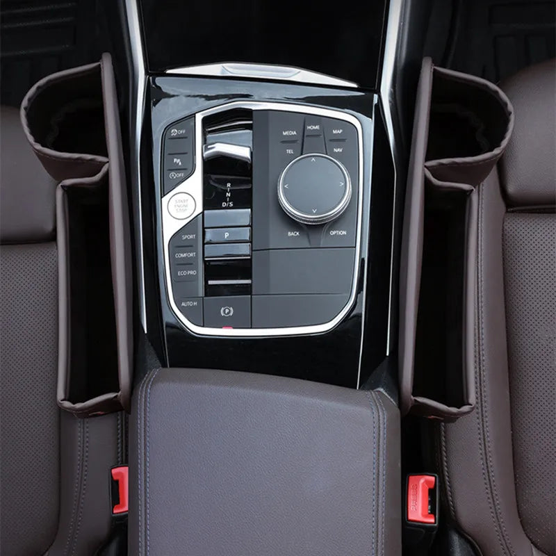 Leather Car Seat Gap Organizer – Multifunctional Crevice Filler with Cup Holder & Side Storage Pocket for Car Interior