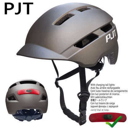 PJT New Cycling Helmet - In-Mold Mountain & Road Bike Helmet with USB Rechargeable Tail Light, Sports Safety MTB Helmet