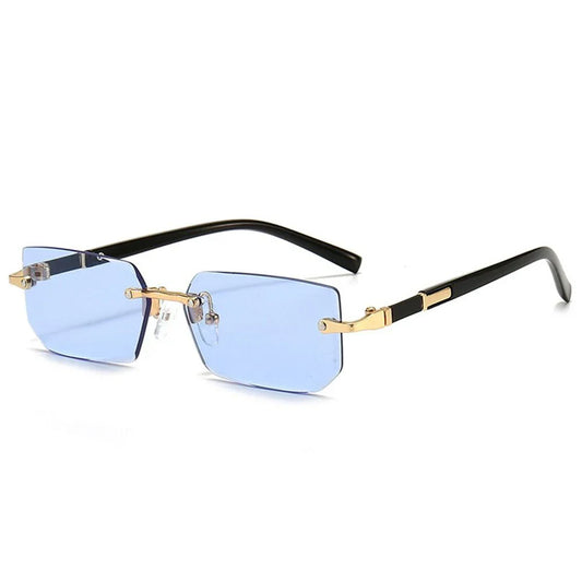 Rimless Rectangle Sunglasses – Fashion Small Square Shades for Men & Women, Summer Travel Eyewear