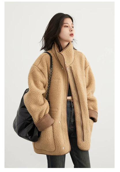 CHIC VEN Women's Reversible Jacket – Thick Suede, Motorcycle Style, Loose Fit Winter & Autumn Outerwear 2023