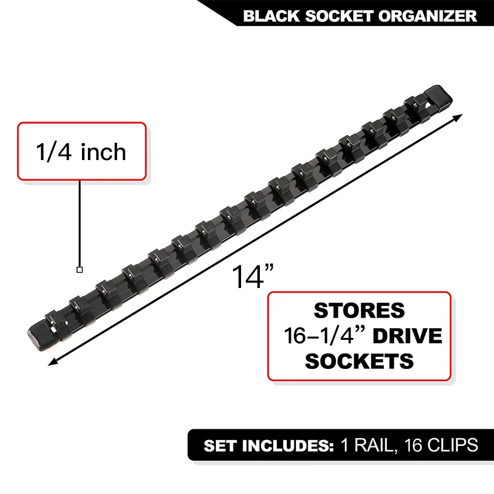 Universal Socket Organizer Rail – 1/4", 3/8", 1/2" Wrench Holder Plastic Bracket for Wall Mount & Home Repair Tools