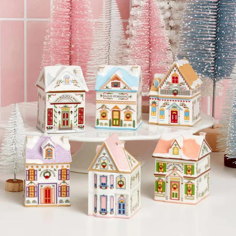 Christmas Holiday Village Spice House Set – Mini 6cm Home Decor for Kitchen, Spices & Tabletop Xmas Ornaments