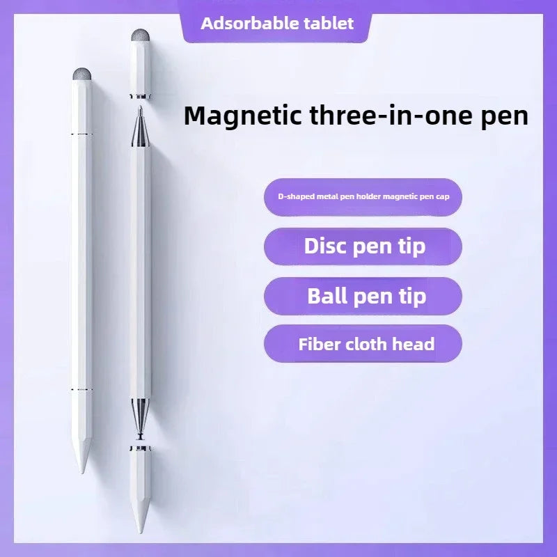 3-in-1 Magnetic Stylus Pen — Capacitive Touch Pen for iOS & Android Tablets and Smartphones, Compatible with iPad, Samsung, Xiaomi & Huawei, Drawing & Writing Tool