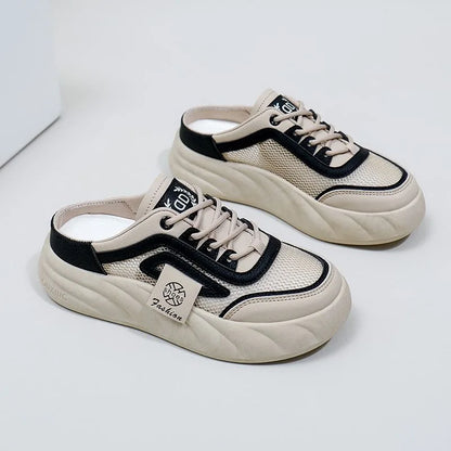 Women’s Mesh Half-Back Shoes 2024 – Thick-Soled, Round Toe Casual Sneakers, Spring Fashion Niche Footwear