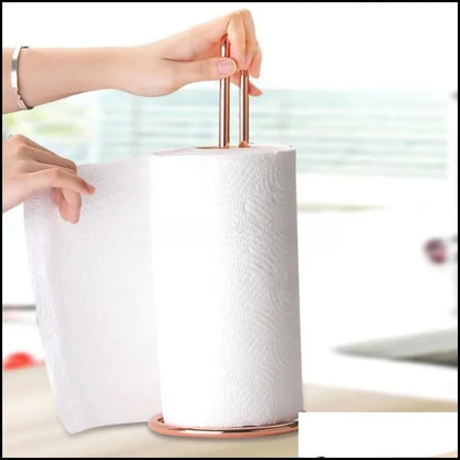 Metal Paper Towel Holder Stand – Modern Minimalist Countertop Dispenser, Elegant Gold & Rose Gold Finish for Kitchen & Dining Table