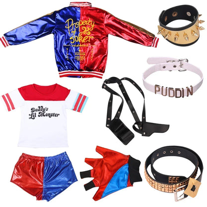 Adult Anime Robe Costume for Women with Quinn Wig, Joker T-Shirt and Jacket – Halloween Cosplay Outfit