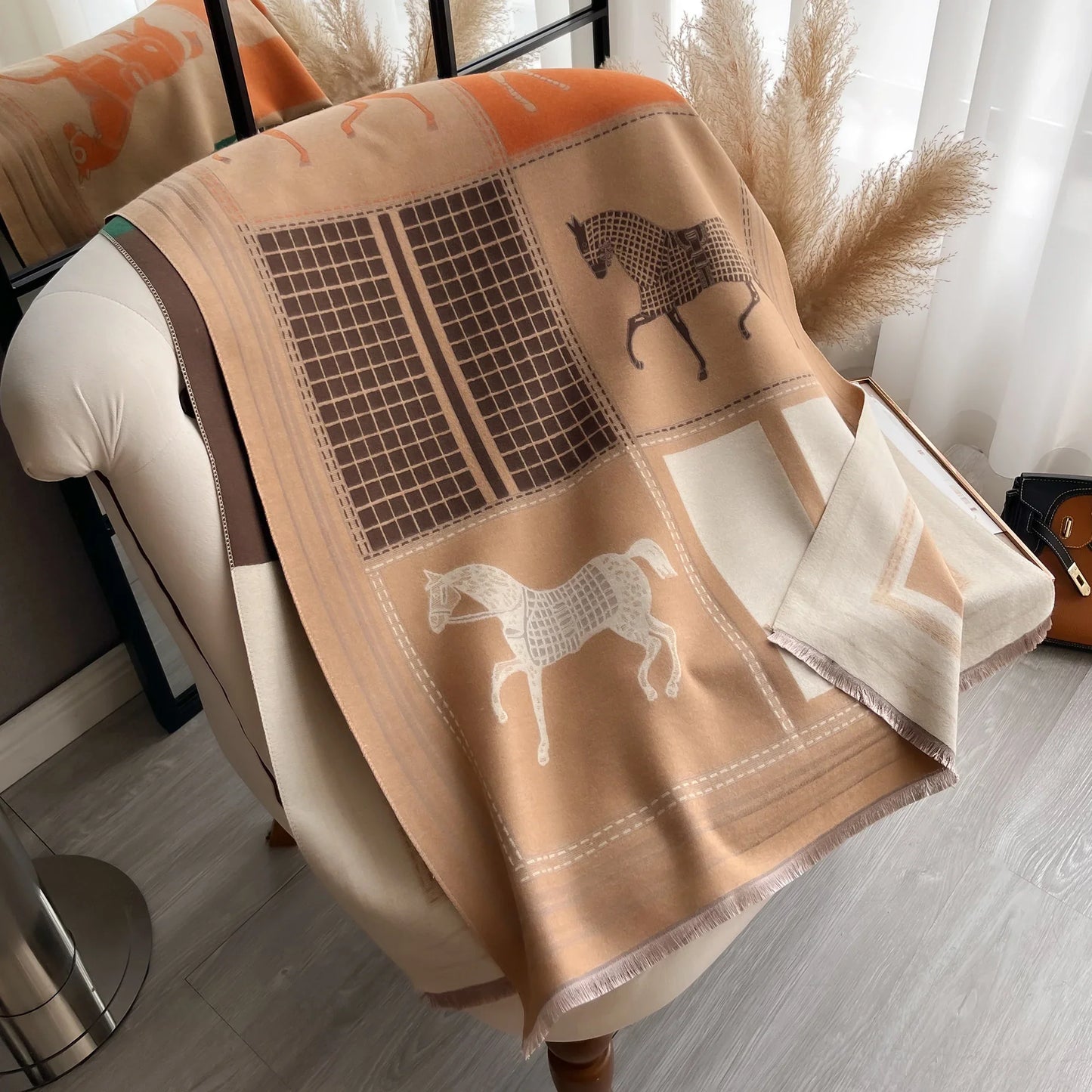 Autumn Winter Women’s Scarf — Pashmina Shawl & Wrap, Thick Cashmere Blanket Stole, Warm Outdoor Bufanda 2024 New Print