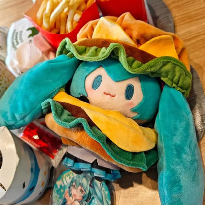 Cute Hatsune Miku Plush Doll with Hamburger Outfit – Changeable Clothes Anime Figure Stuffed Toy Collectible Gift