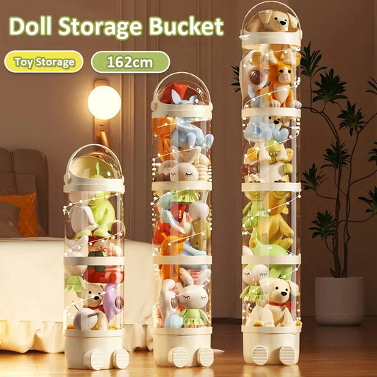 Transparent Doll Storage Box - Plush Toy Organizer Tube & Stuffed Toy Storage Barrel for Children