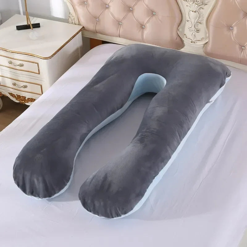 Soft Fleece U-Shaped Pregnancy Pillow – Multi-Function Side & Lumbar Support Cushion for Women