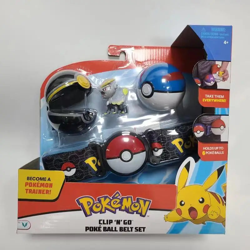 Pokémon Toy Belt Set — Poké Ball Battle Belt with Pikachu, Eevee, Charmander & Bulbasaur for Kids Gift