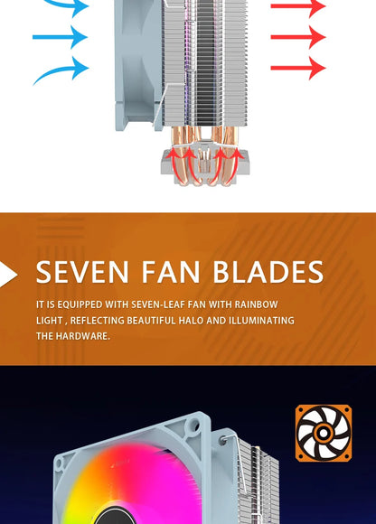 Aigo CPU Cooler — 2/4/6 Heat Pipe Radiator with 3-Pin PWM Silent RGB Fan for Intel LGA 1700/1150/1155/1156/1366 & AMD AM2/AM3/AM4