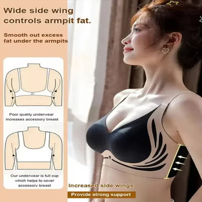 Seamless Push-Up Bra for Women – Wireless Gathered Support Full Coverage Comfort Bra with Adjustable Straps Anti-Sagging Soft Underwear