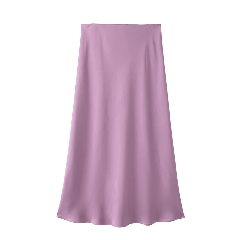 Willshela 2024 Women’s Black Satin High Waist Midi Skirt – Elegant Long Office & Summer Fashion Skirt for Women, Slim Fit Casual Wear