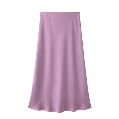 Willshela 2024 Women’s Black Satin High Waist Midi Skirt – Elegant Long Office & Summer Fashion Skirt for Women, Slim Fit Casual Wear