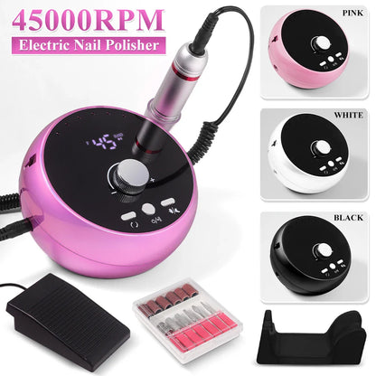 Professional 45000RPM Electric Nail Drill Machine – Manicure Sander for Gel & Cuticle Removal, White/Pink/Purple