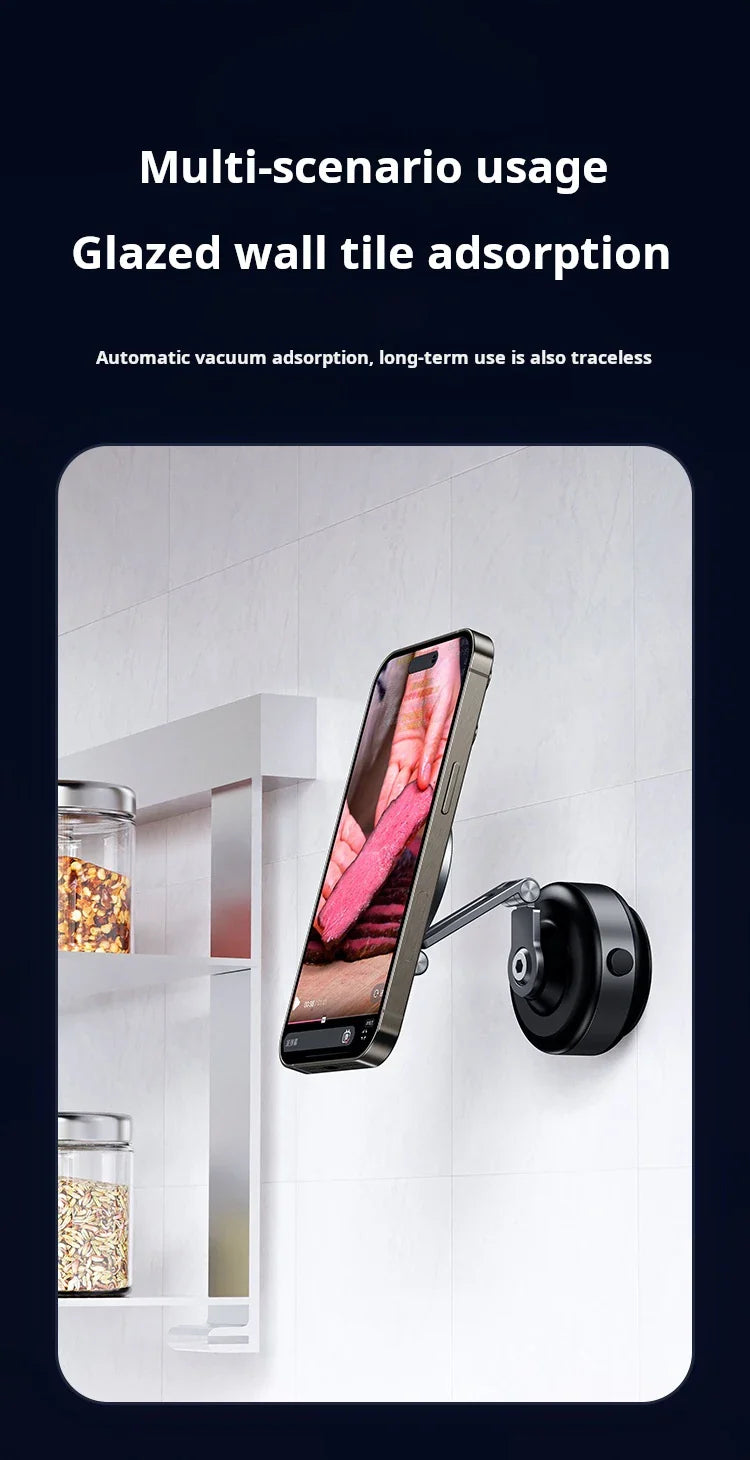 Magnetic Vacuum Adsorption Car Mount – Foldable 360° Rotating Aluminum Alloy Phone Holder for Smartphones