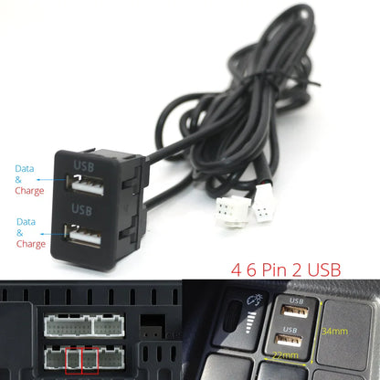 Dual USB Dashboard Mount Panel Extension Cable – 4/6 Pin Shielded Adapter for Car, Truck, Boat, Motorcycle, Android Head Unit