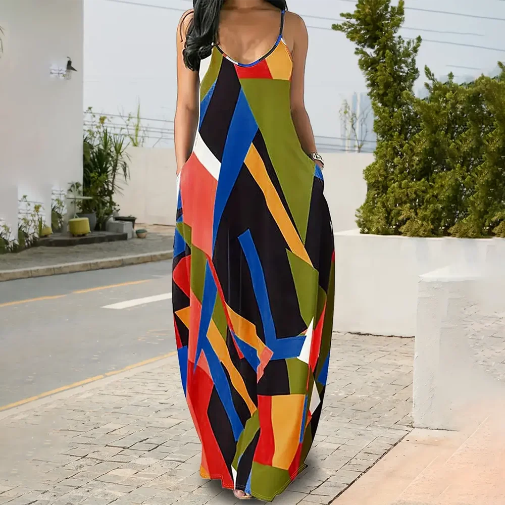 Women’s Summer 3D Butterfly Print Dress – Black & White Sleeveless Spaghetti Strap Loose Long Vest Dress, Plus Size Vintage Style