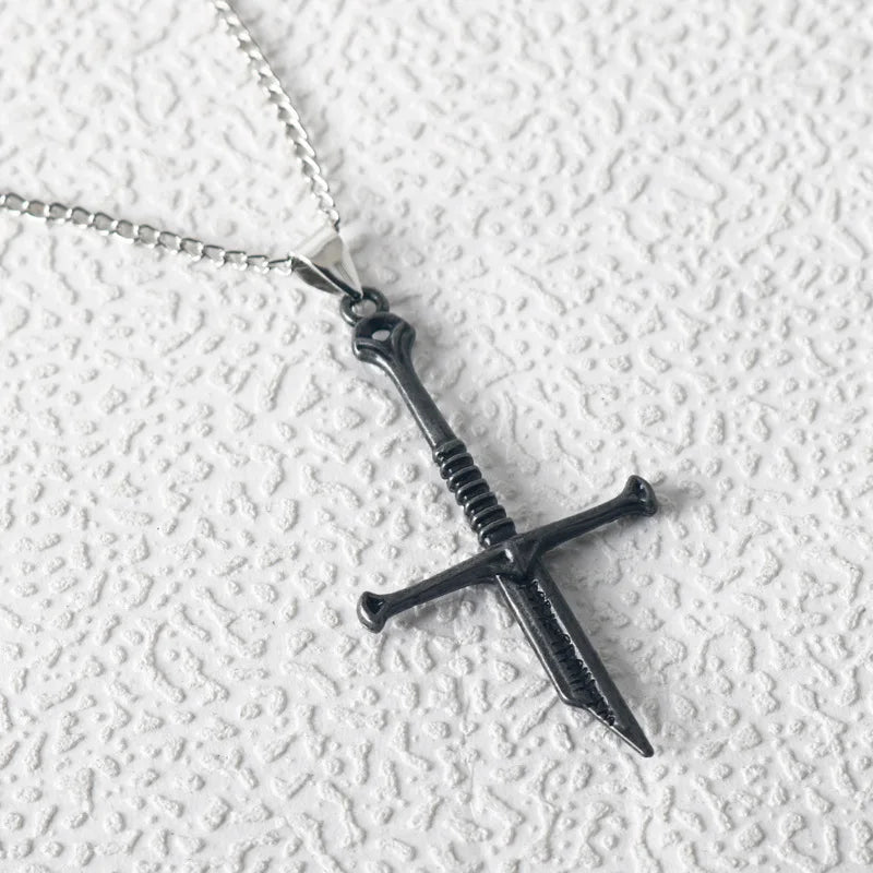 Broken Sword Necklace Set - Metal Elf Crystal Evenstar Pendant Punk Sword Jewelry Gift for Men & Women