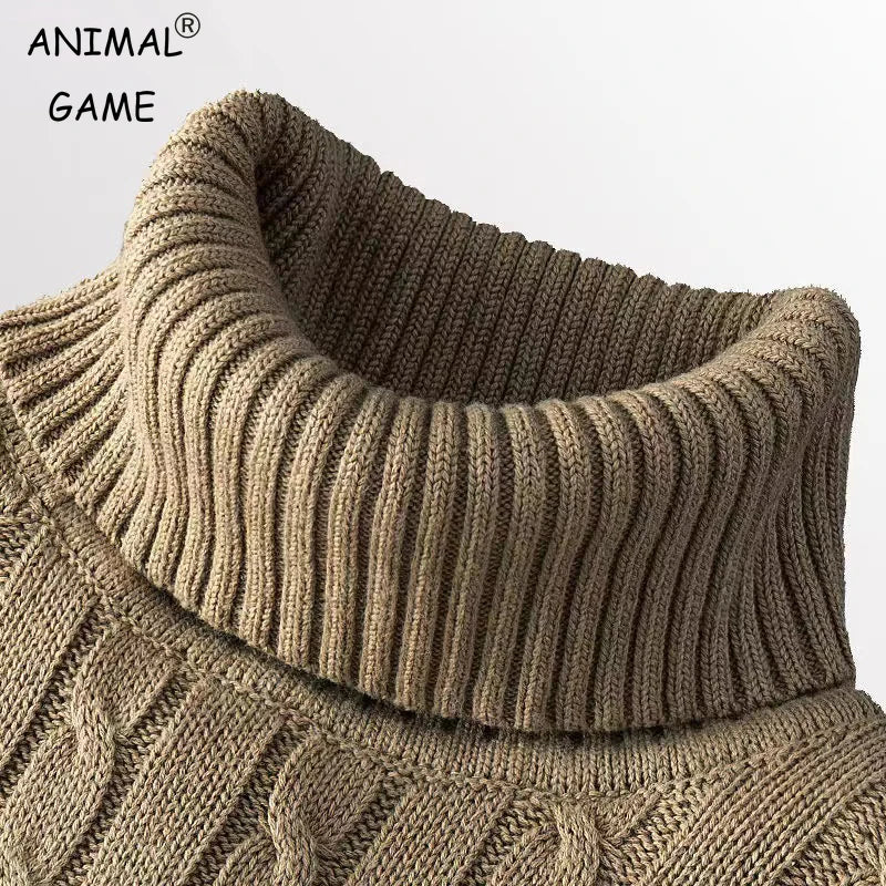 Men's Turtleneck Woolen Sweater - Casual Rollneck Knitted Jumper for Warmth