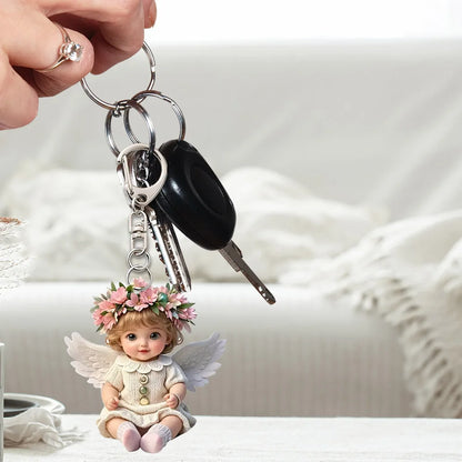 2D Acrylic Angel Baby Girl Keychain – Flat Keyring Pendant for Bags, Car, Backpack Accessories & Jewelry
