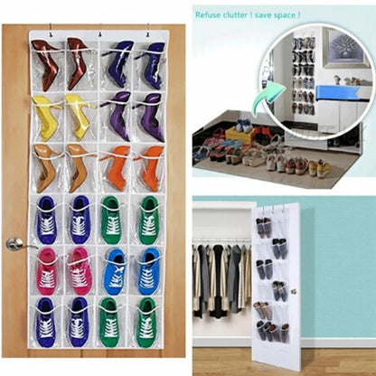 24-Pocket Shoe Organizer Rack – Hanging Space-Saving Storage for Over-the-Door or Behind-Closet Use