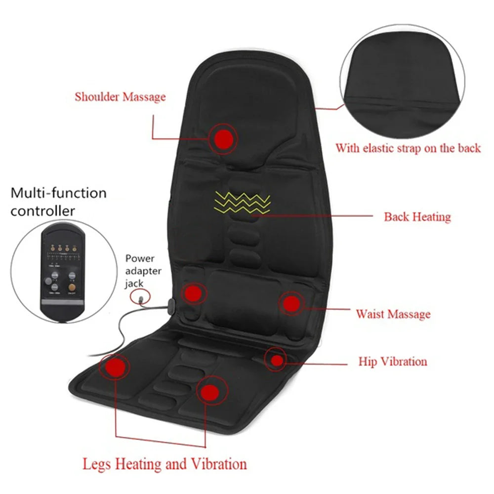 Car Electric Massage Chair Pad – Heating & Vibrating Back Massager Cushion for Home & Office Lumbar Pain Relief with Remote Control
