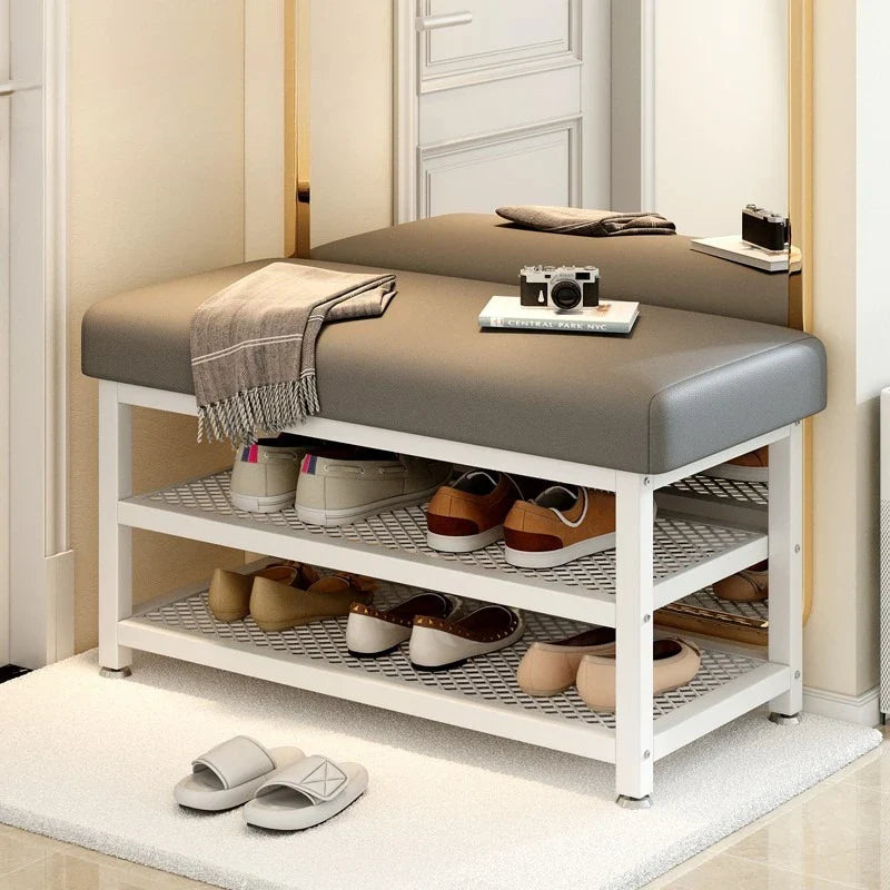 Entryway Shoe Storage Bench with Cushion – Multi-Layer Shoe Cabinet Stool for Space-Saving Organization