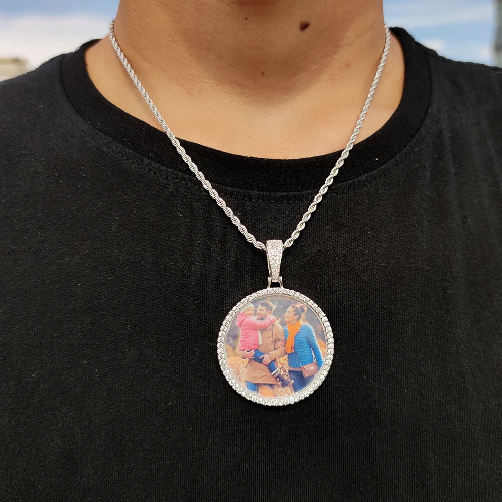 Custom Photo Medallion Necklace - 18K Gold Iced Out Cuban Pendant Hip Hop Personalized Picture Jewelry Gift