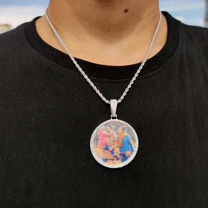 Custom Photo Medallion Necklace - 18K Gold Iced Out Cuban Pendant Hip Hop Personalized Picture Jewelry Gift