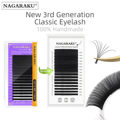 NAGARAKU Luxury Classic Eyelashes – 100% Handmade 16-Row Individual Matte Black Soft Eyelash Extensions