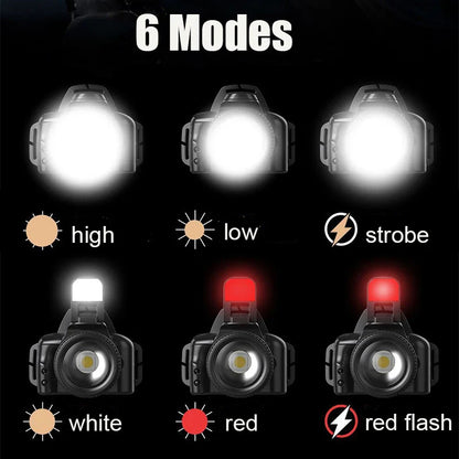 Super Bright LED Sensor Headlamp – USB Rechargeable Front Headlight with Built-in Battery, Motion Sensor Camping & Fishing Lantern Torch