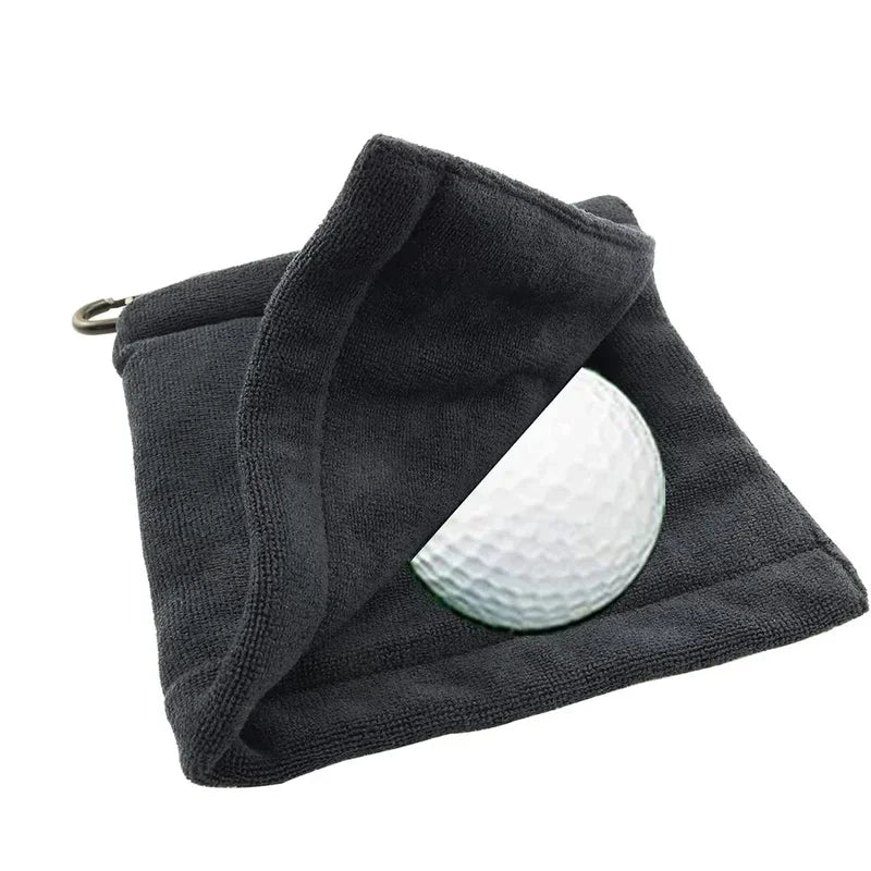 Square Microfiber Golf Ball Cleaning Towel – Water Absorbent Cloth with Carabiner Hook for Clubs and Balls