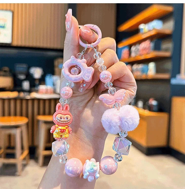 New Rabbit Hairball Beaded Mobile Phone Chain — Cute Cartoon Lanyard & Bag Pendant, Popular Gift Phone Charm for Girls