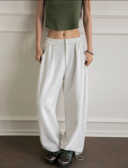 HOUZHOU Vintage Baggy Sweatpants for Women – Y2K Korean Wide-Leg Pants, Zipper Fly, Casual Streetwear, Autumn 2024 Loose Fit