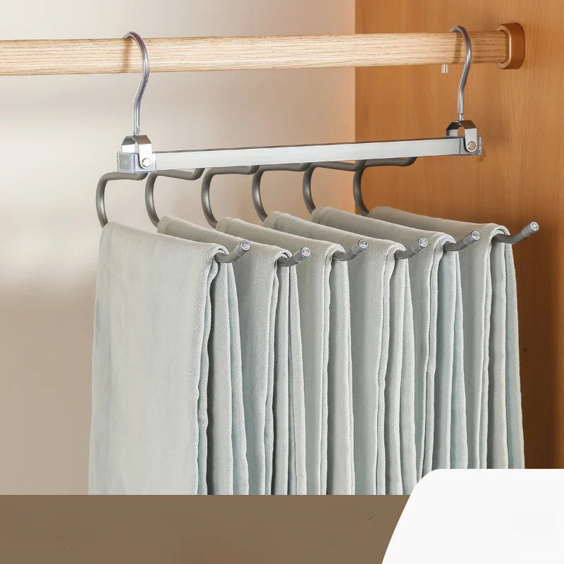 6-Layer Aluminum Pants Hanger – Space-Saving Heavy-Duty Organizer for Jeans, Skirts & Trousers