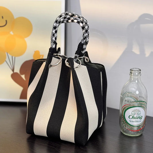 Colorful Stripe Bucket Handbag with Large Capacity, Rope Knot Design, Travel & Everyday Bag