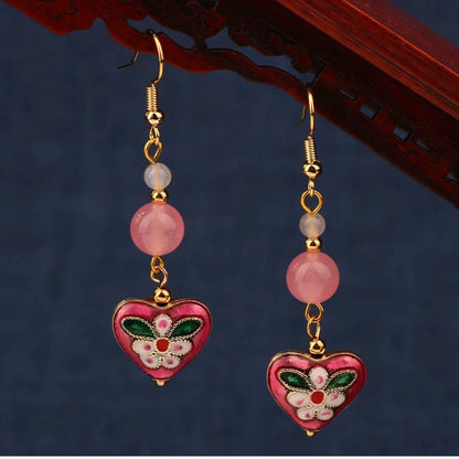 Vintage Flower Drop Earrings - Natural Stone Ethnic Jewelry for Women