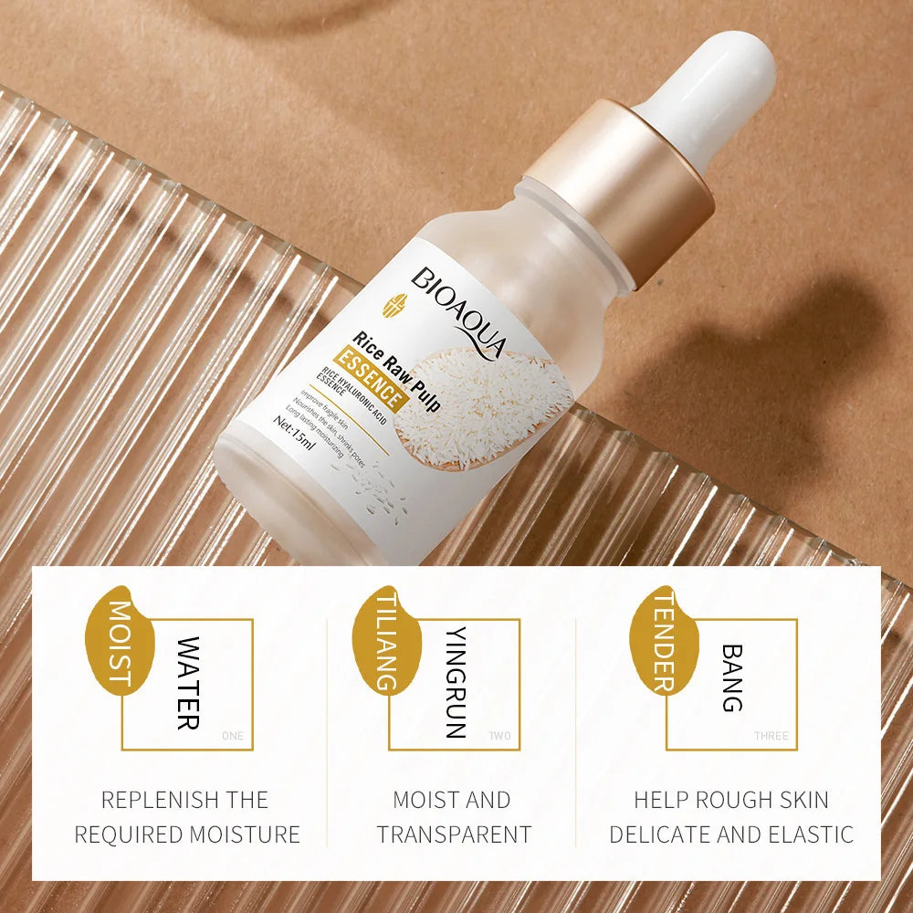 BIOAQUA Rice Raw Pulp Serum – Hydrating, Whitening & Anti-Wrinkle Face Essence with Hyaluronic Acid