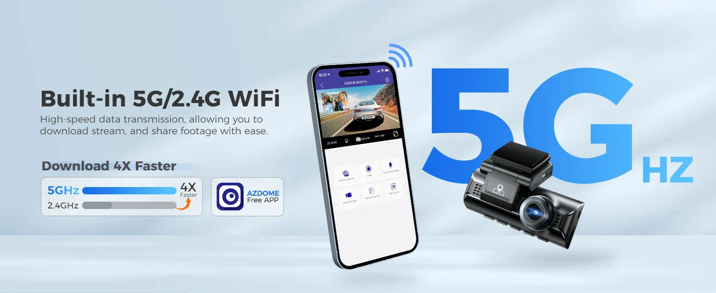 AZDOME M550 Pro 4K Car DVR Dash Cam – WiFi 5.8GHz, Front/Cabin/Rear Cameras, GPS, Night Vision & Parking Monitor